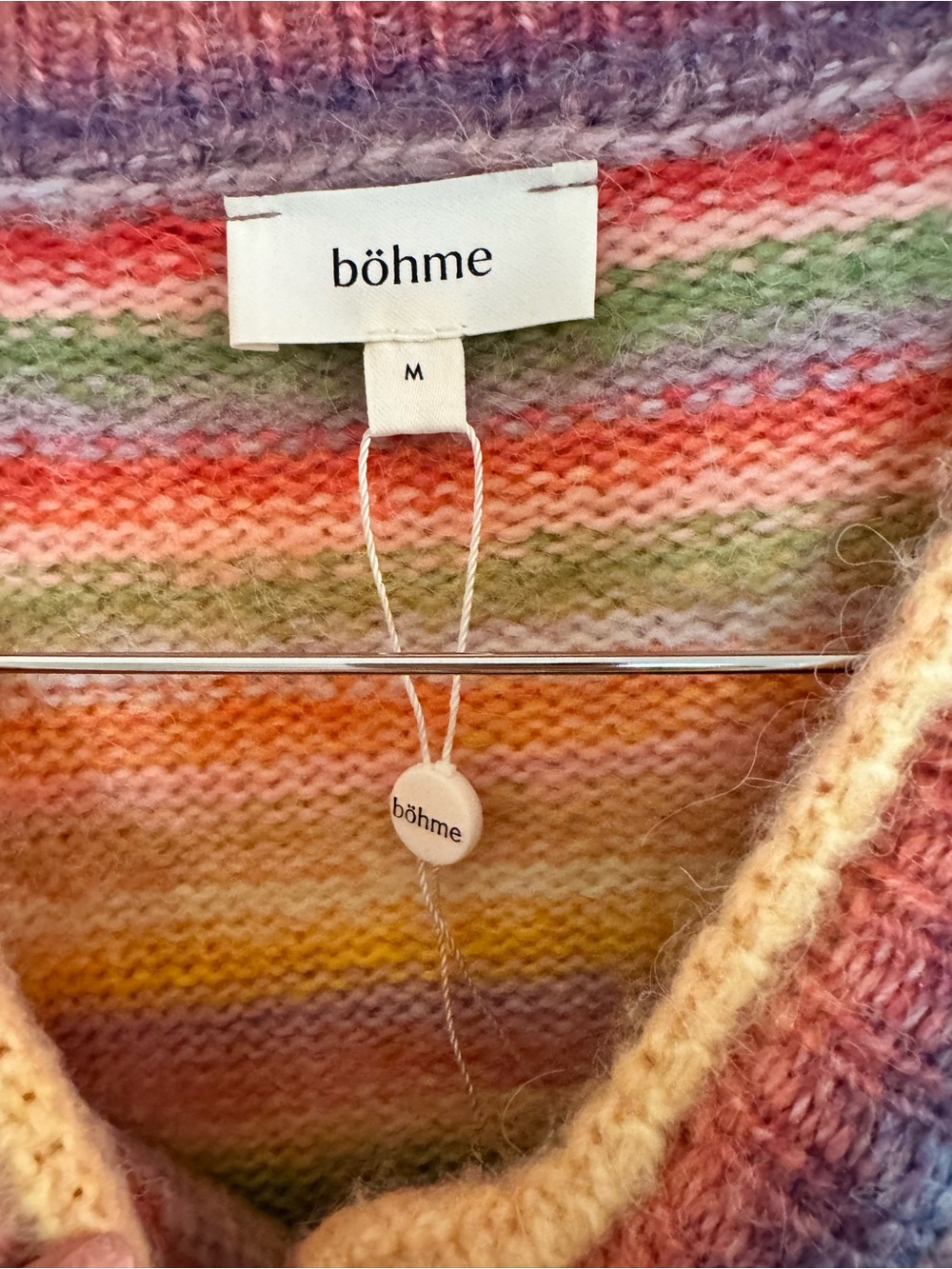 Böhme Rainbow Striped Fuzzy Knit Cardigan Sweater | Medium - Picture 3 of 3